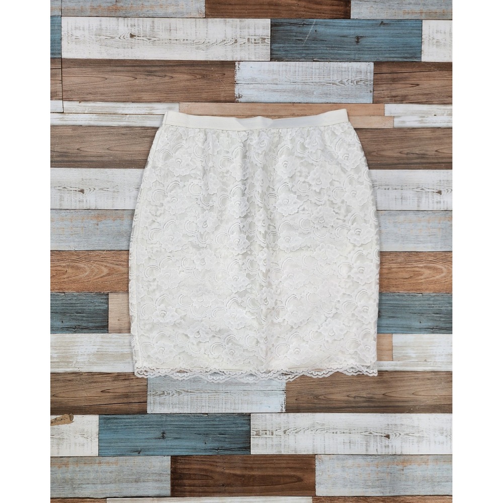Vintage Chic by h.i.s. White Floral Lace Pencil Skirt Medium Made in USA